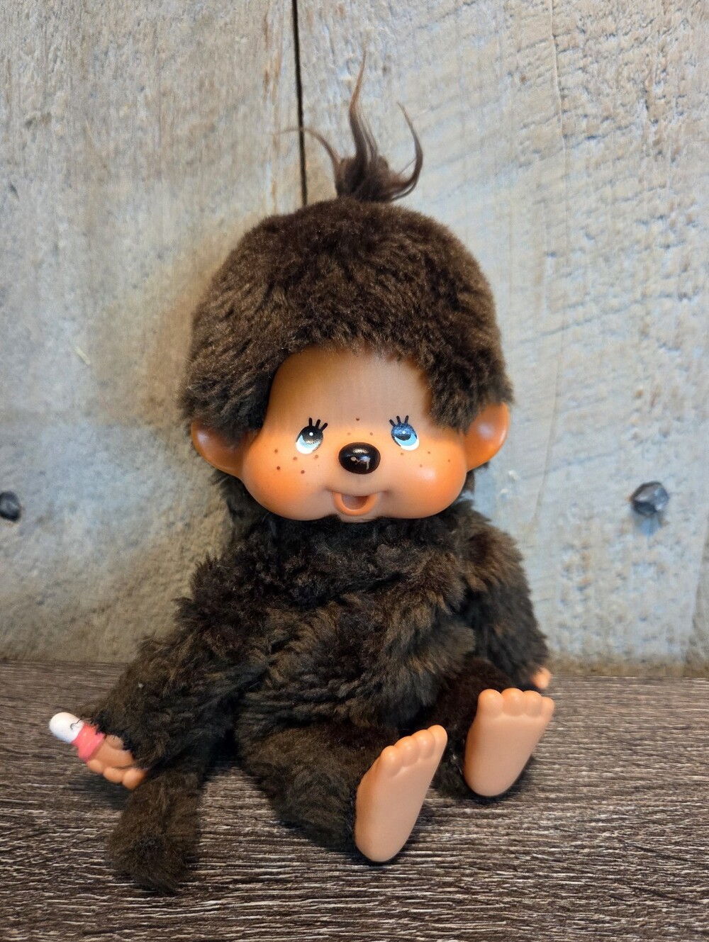 Sekiguchi Monchhichi Vintage 70s Blue Eyes Plush Thumb Sucker Fur Doll Monkey